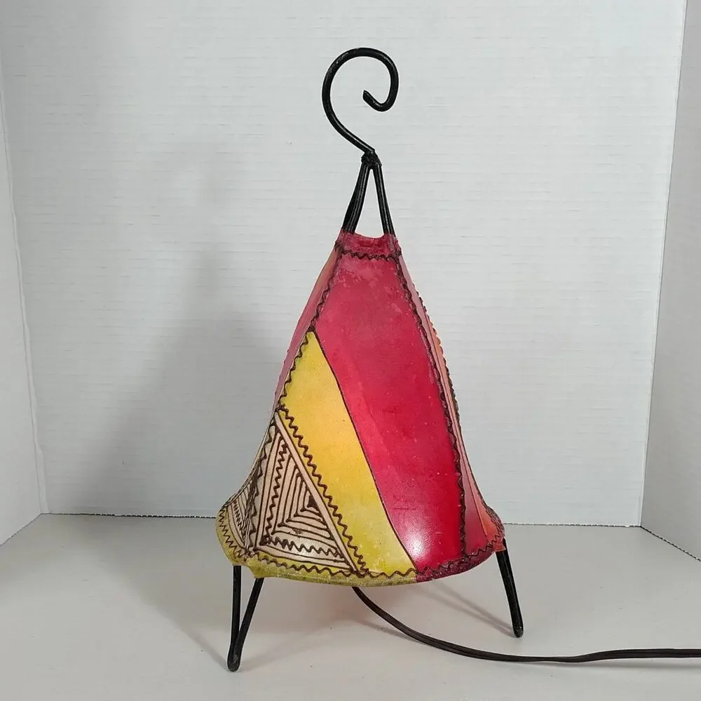 Decorative Table Lamp Moroccan Geometric Plastic Metal Tripod Red Orange Yellow